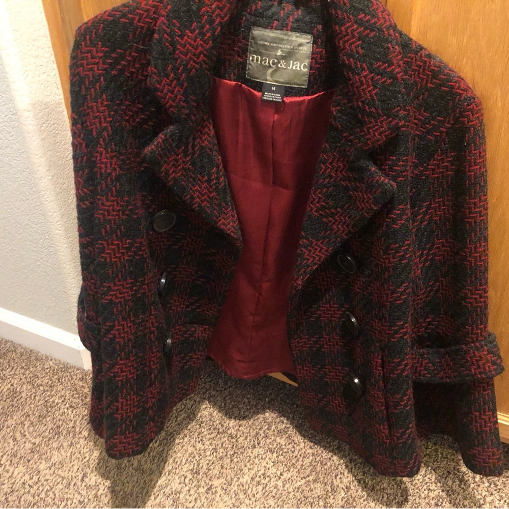 Mac & Jac Women's Red and Black Pea Coat